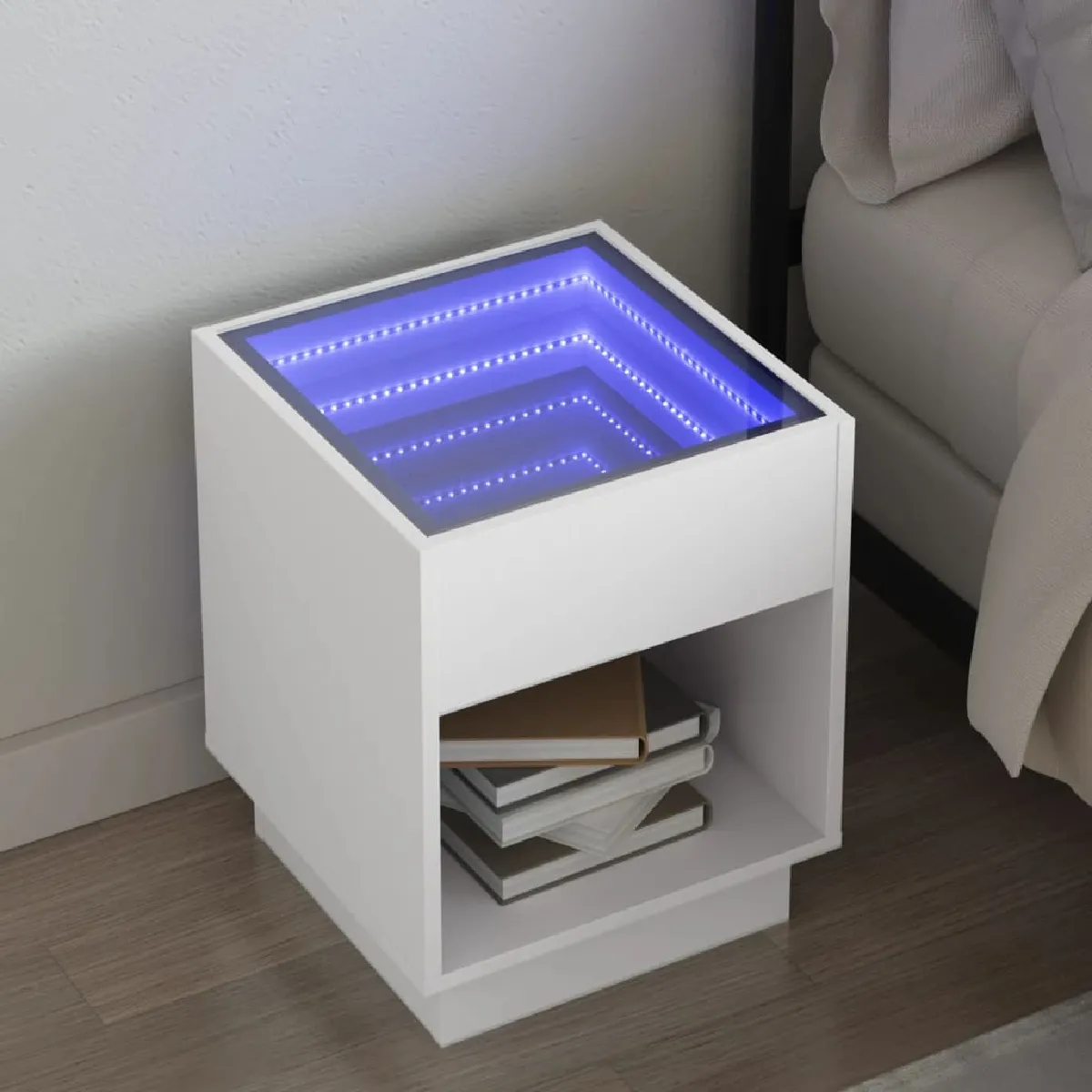 vidaXL Table de Chevet - Blanc avec LED
