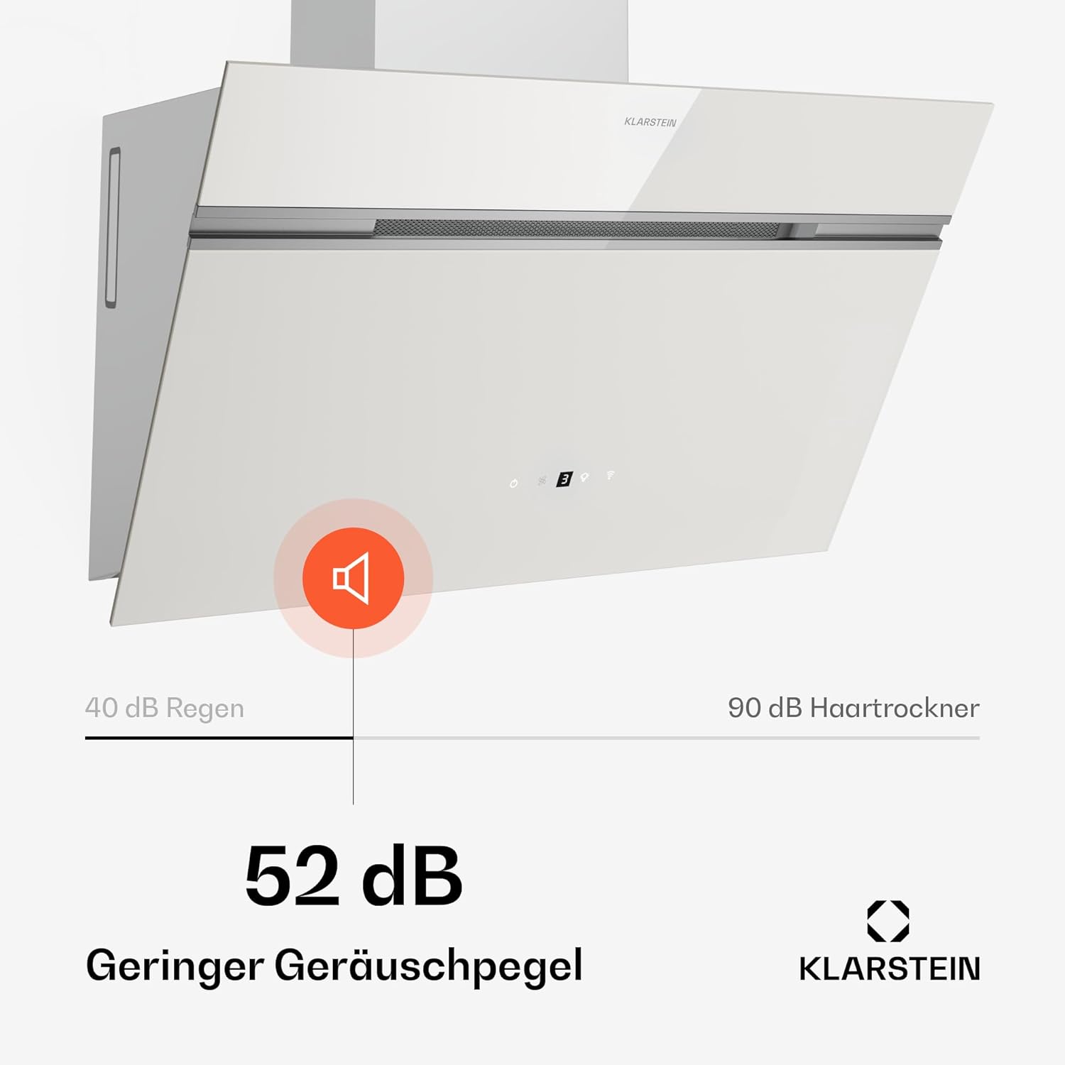 Klarstein Alina Dunstabzugshaube - 60cm Kopffreihaube, 520 m³/h Luftstrom, A++ Energieeffizienz, LED-Beleuchtung, Touch Control, Umluft & Abluft, Weiß
