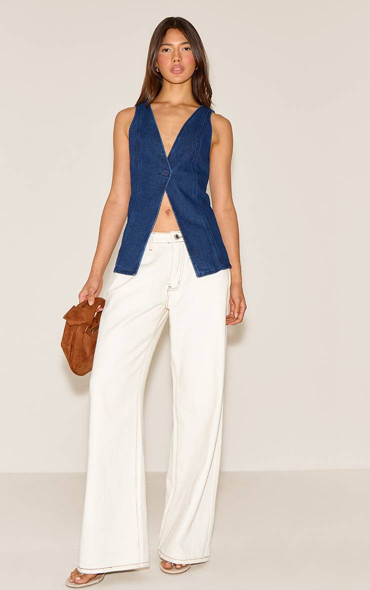 Bleu Indigo Gilet Sans Manches En Denim Avec Détails Boutonnés