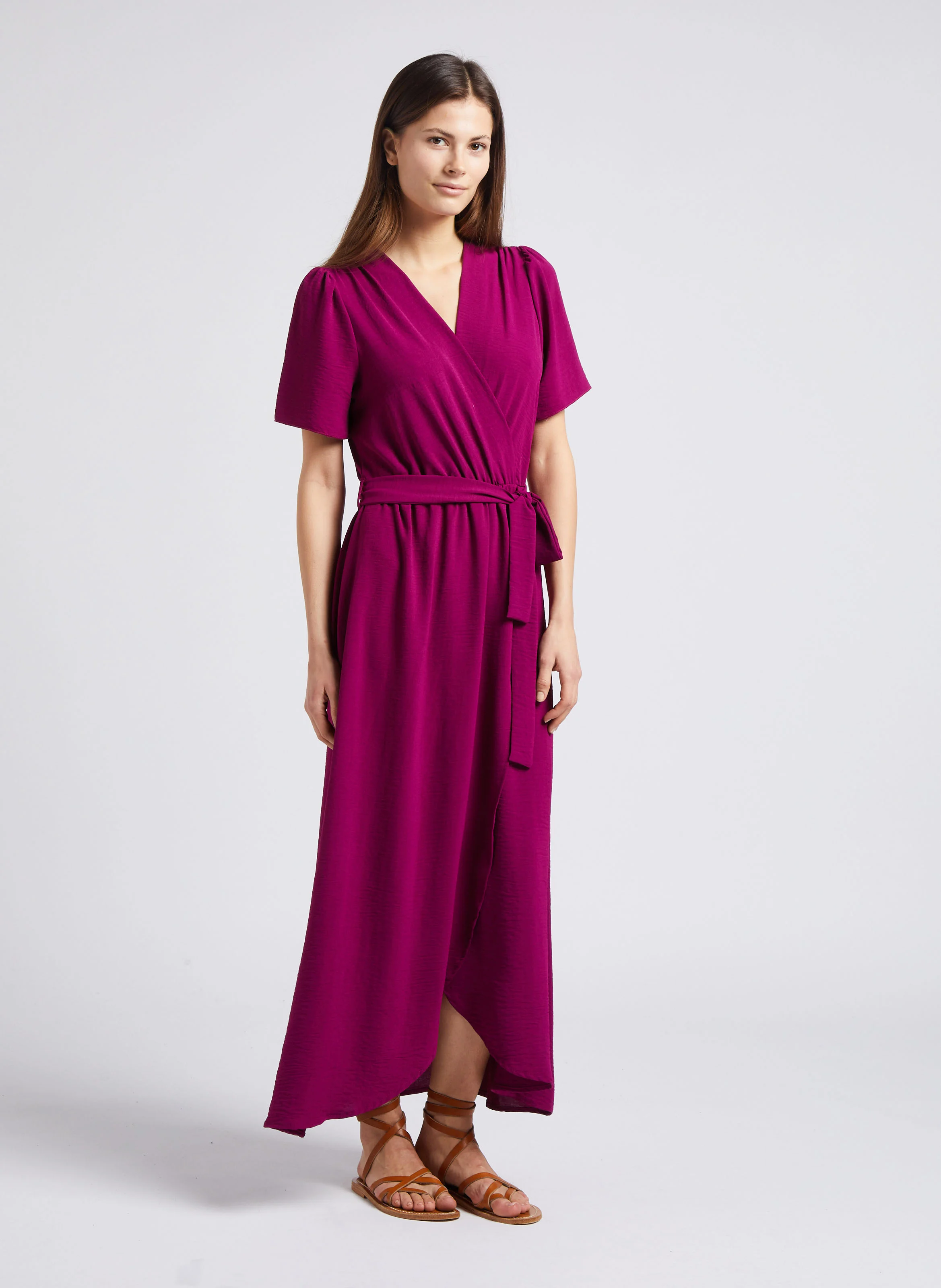Robe longue col V | Violet