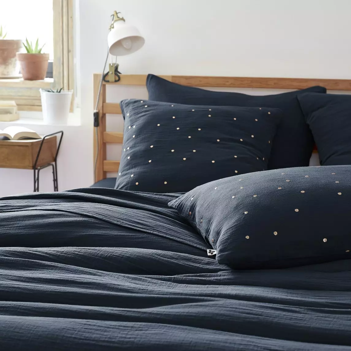 Taie d'oreiller carrée gaze de coton (60 x 60 cm) Gaïa Chic Bleu nuit