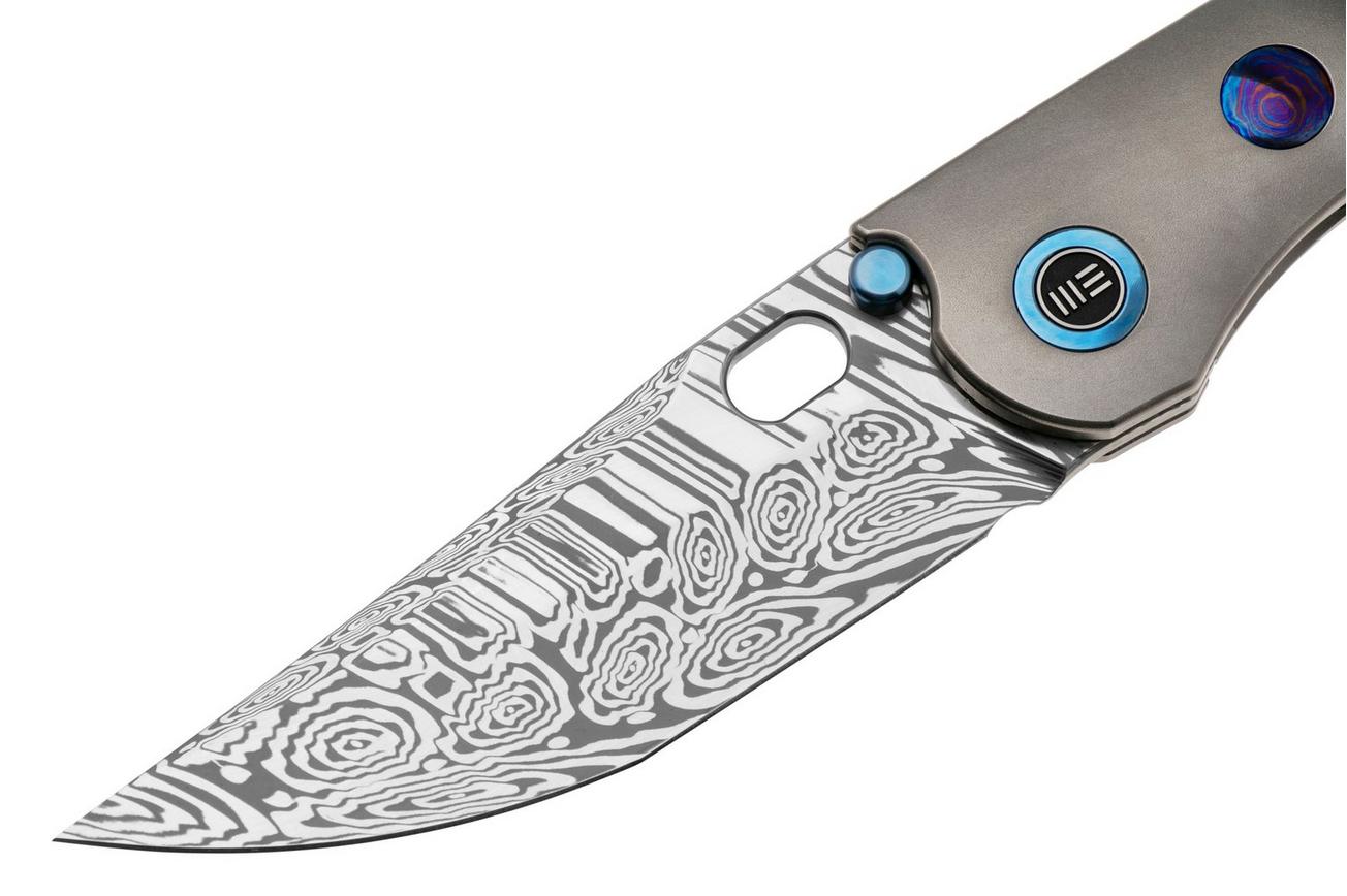 WE Knife Attor WE23037-DS1 Heimskringla Damasteel, Polished Bead Blasted Titanium, Timascus Inlay zakmes, Dalibor Bergam design