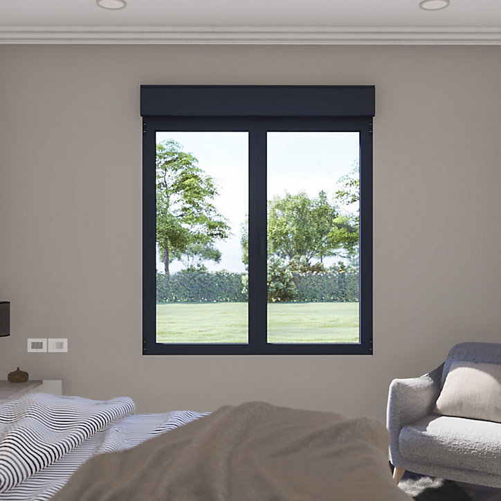 Fenêtre alu 2 vantaux oscillo-battant + volet roulant électrique GoodHome gris - l.100 x h.145 cm