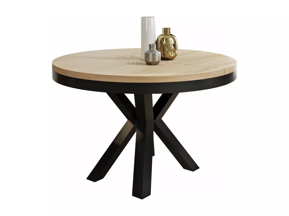 Table à Manger Ronde Extensible Style Loft - Table Industrielle Avec Pieds En Métal Noir - Gain De Place Pour Salon Et Séjour - Chêne Sonoma - Noir - 100 Cm
