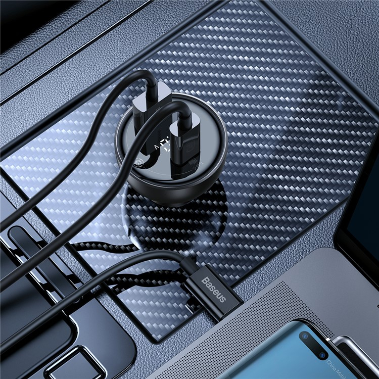 (140W) USB C / USB A Auto KFZ Ladegerät Netzteil PD 3.1 mit Display   USB C Ladekabel - Schwarz