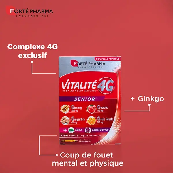 Forté Pharma Vitalité 4G Sénior Dynamisant Ginseng Ginkgo 20 ampoules