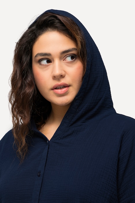 Bluse, Musselin, Kapuze, Oversized, 3/4-Arm