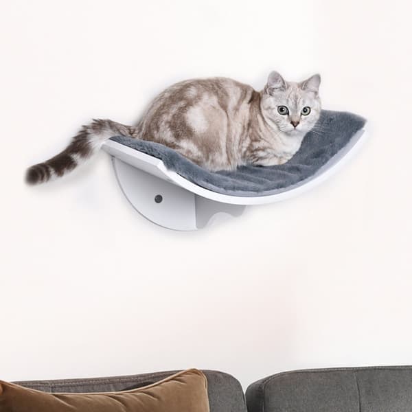 Cat Bed Veggmontert Stilig Veggseng For Katter, Plysjpute, Mdf, Enkel Installasjon, Hvit + Grå, 41X28X21Cm