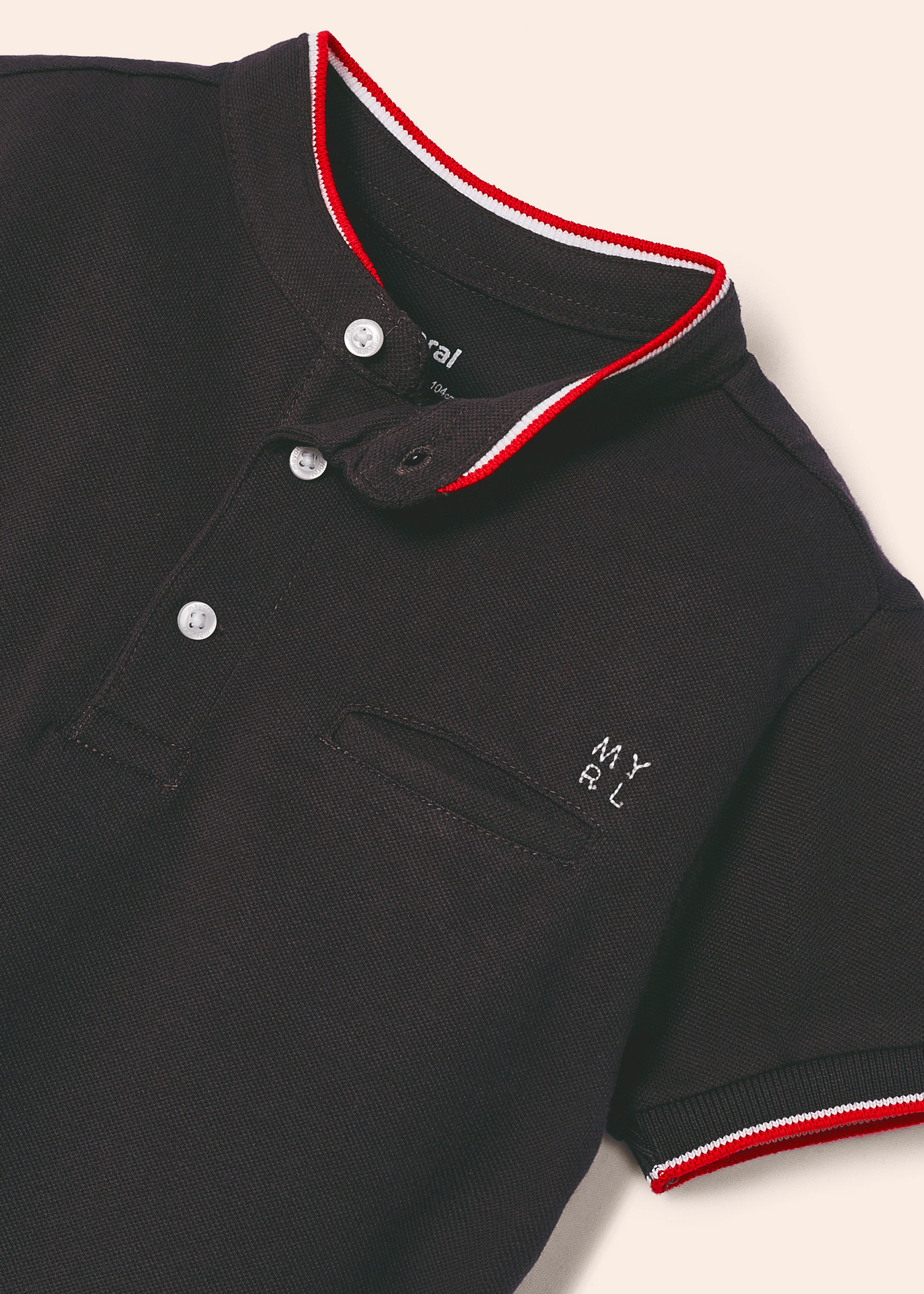 Camisa polo de manga curta com gola mandarim em algodão para meninos