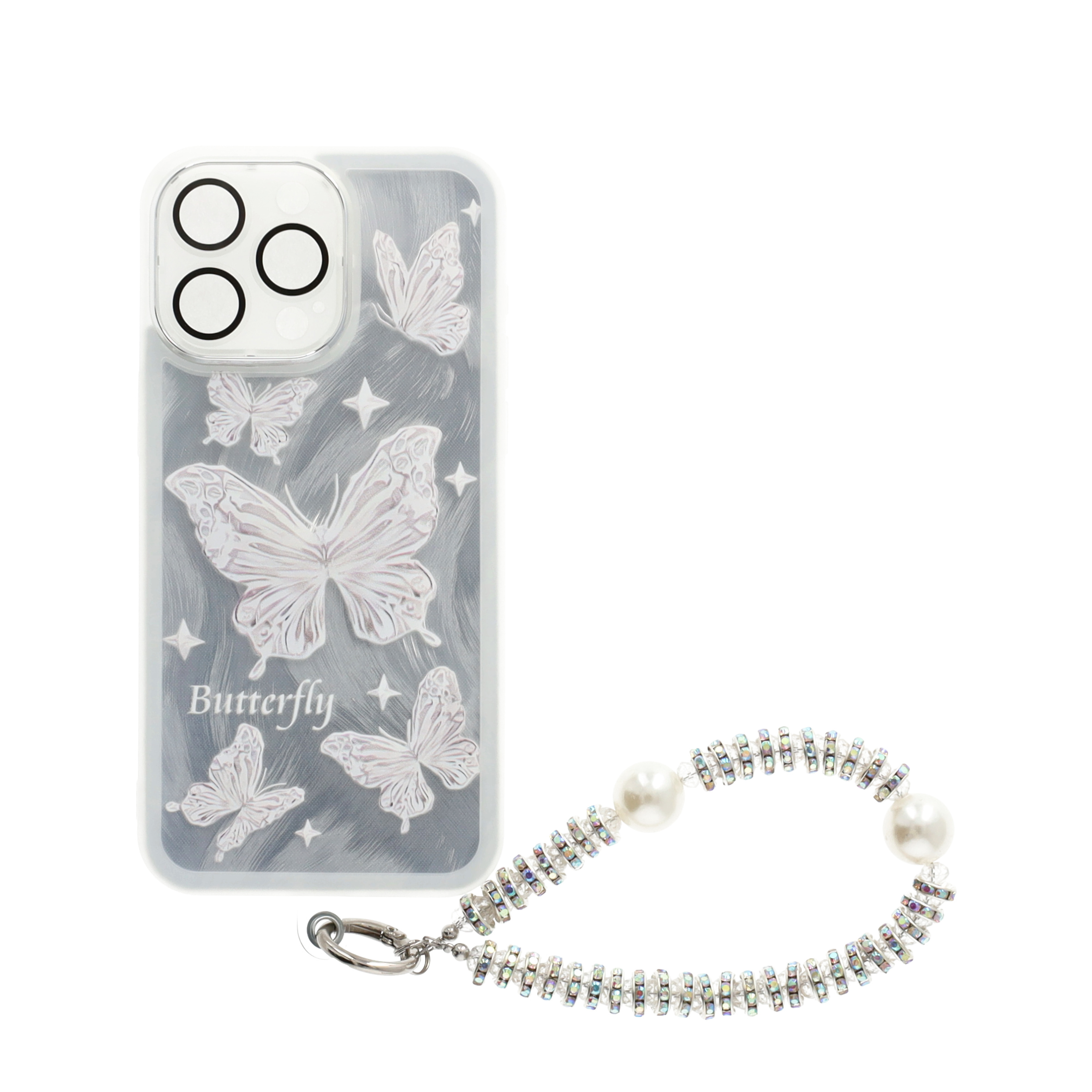 iPhone 15 Pro Max Gummi Case Schutzhülle mit Handschlaufe   Kameraschutz - Butterfly