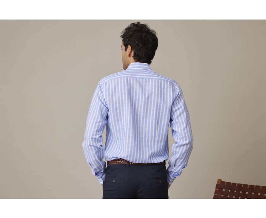 Chemise coton lin rayée bleue et blanche - SIMONIN