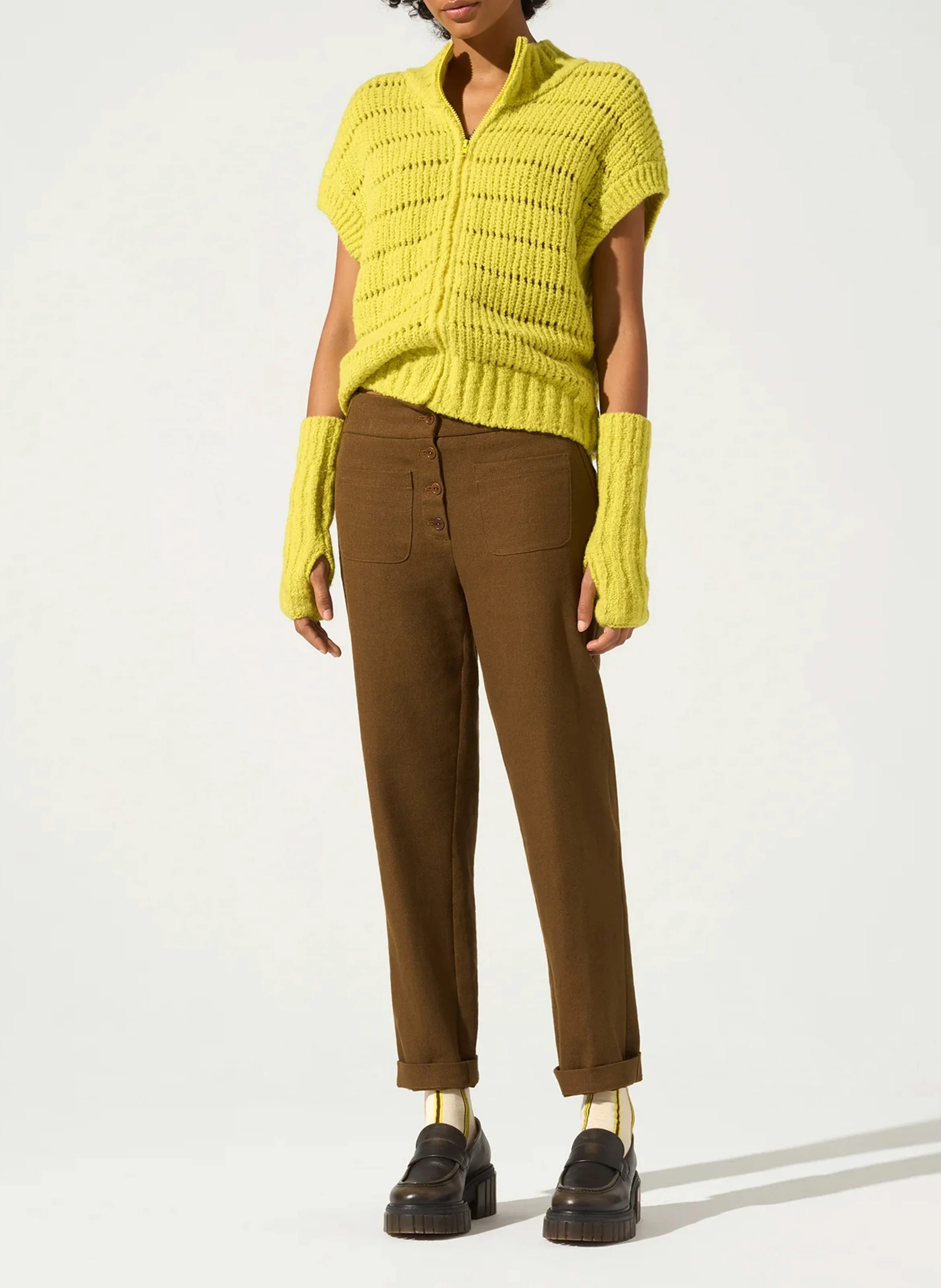 Pantalon droit en lin mélangé | Marron