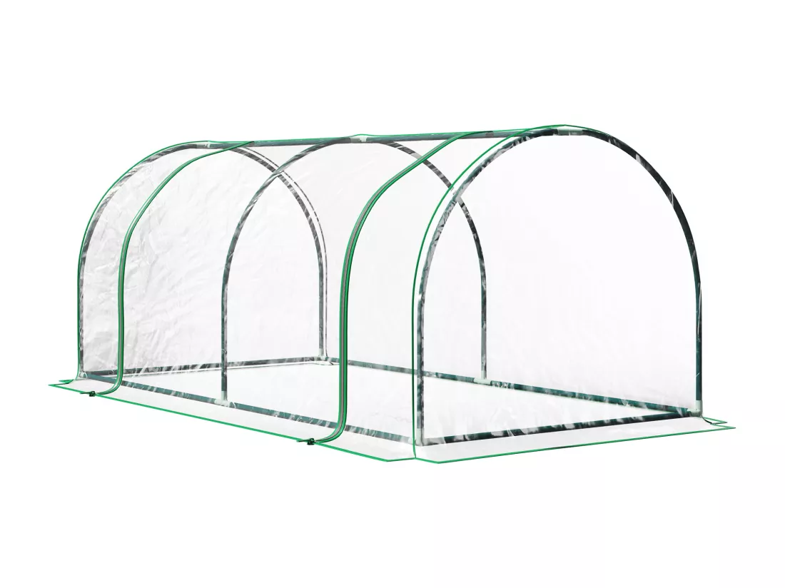 Serre de jardin tunnel serre à tomates dim. 2L x 1l x 0,8H m 2 portes zippées bâche PVC transparent acier époxy vert