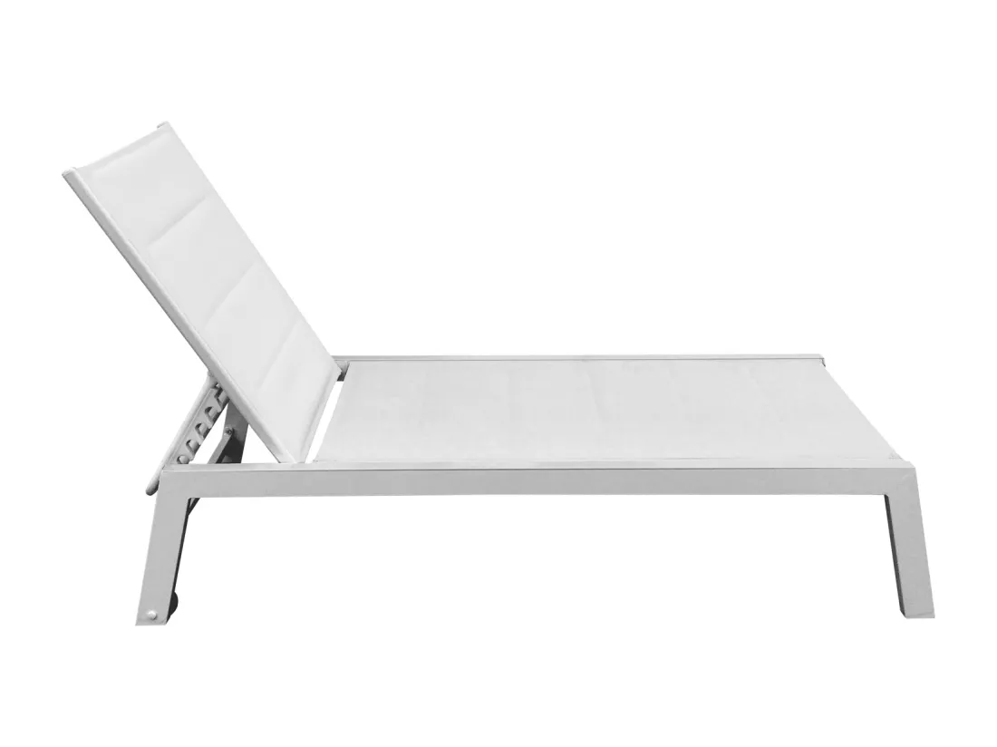 Lot de 2 bains de soleil BARBADOS en textilène blanc - aluminium blanc - HAPPY GARDEN
