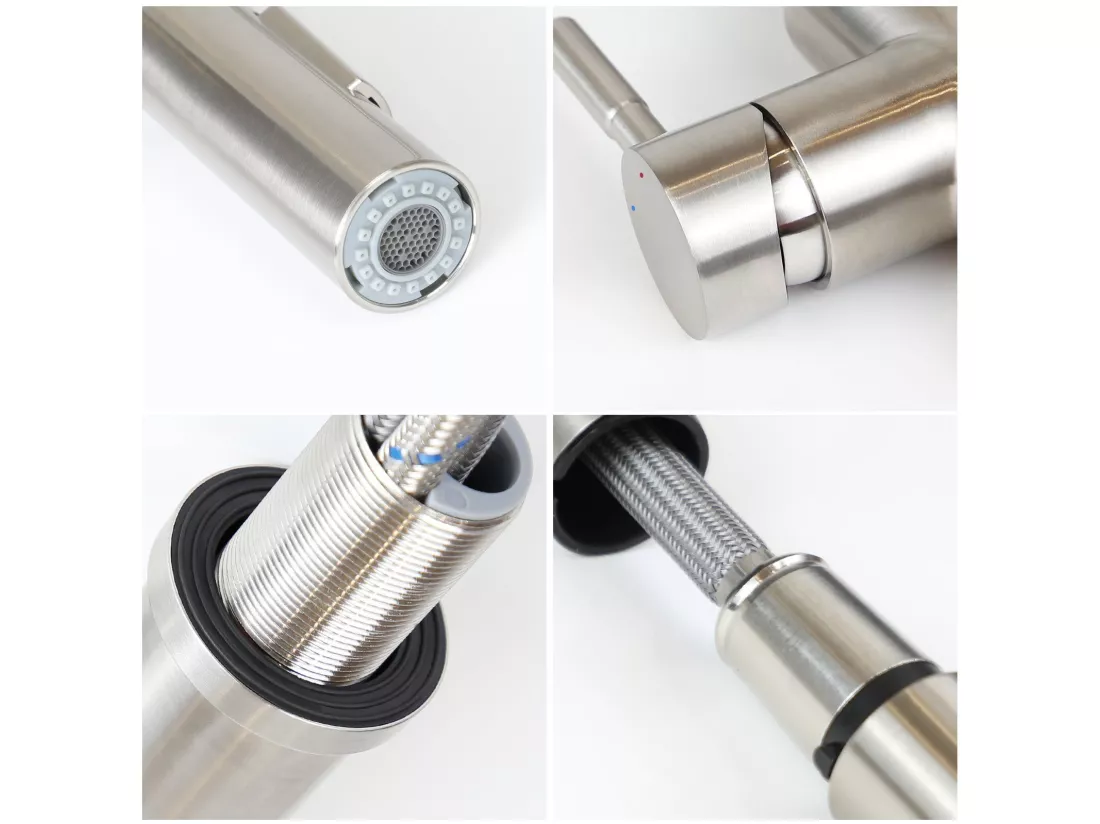 NETTLIFE Robinet de cuisine avec pomme de douche extensible, à haute pression, en acier inoxydable à jet double et pivotant à 360 °, Nickel
