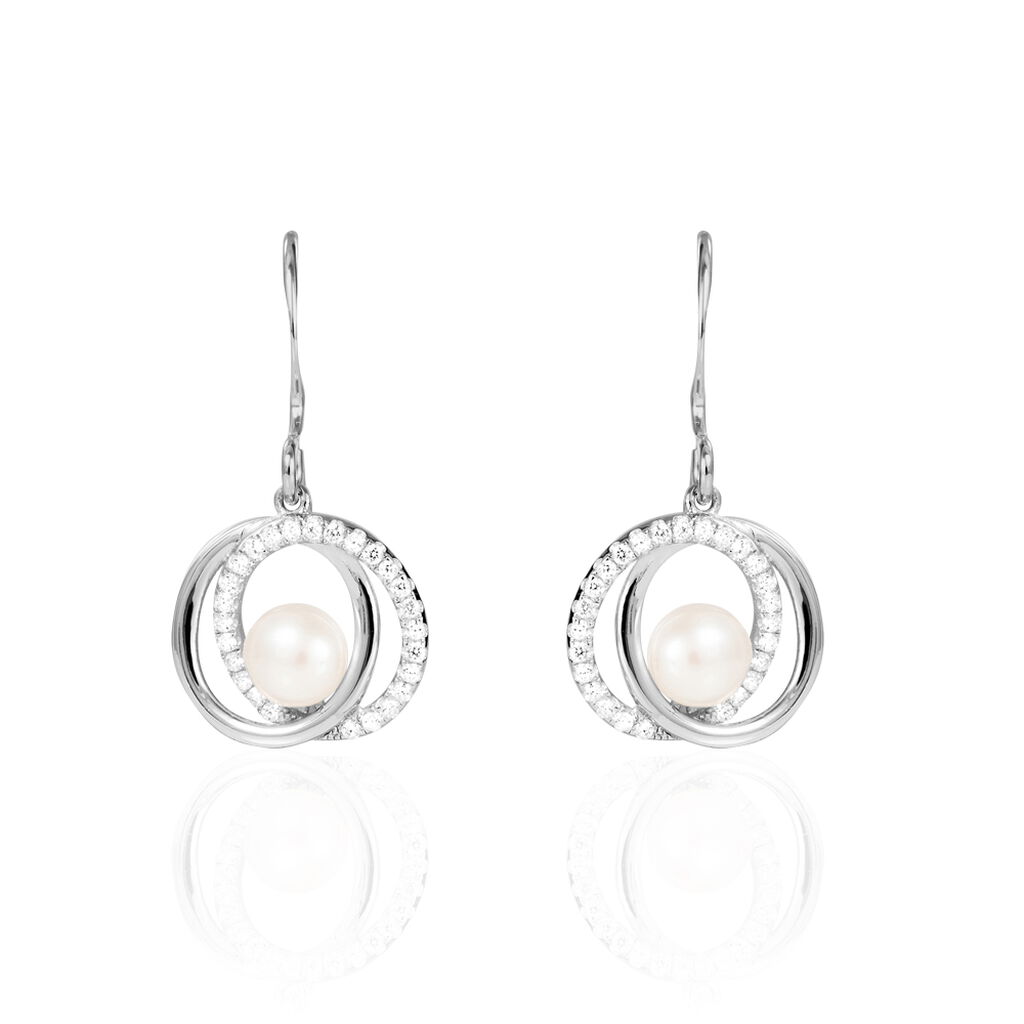Boucles D'oreilles Pendantes Laury Argent  Perle De Culture Et Oxyde