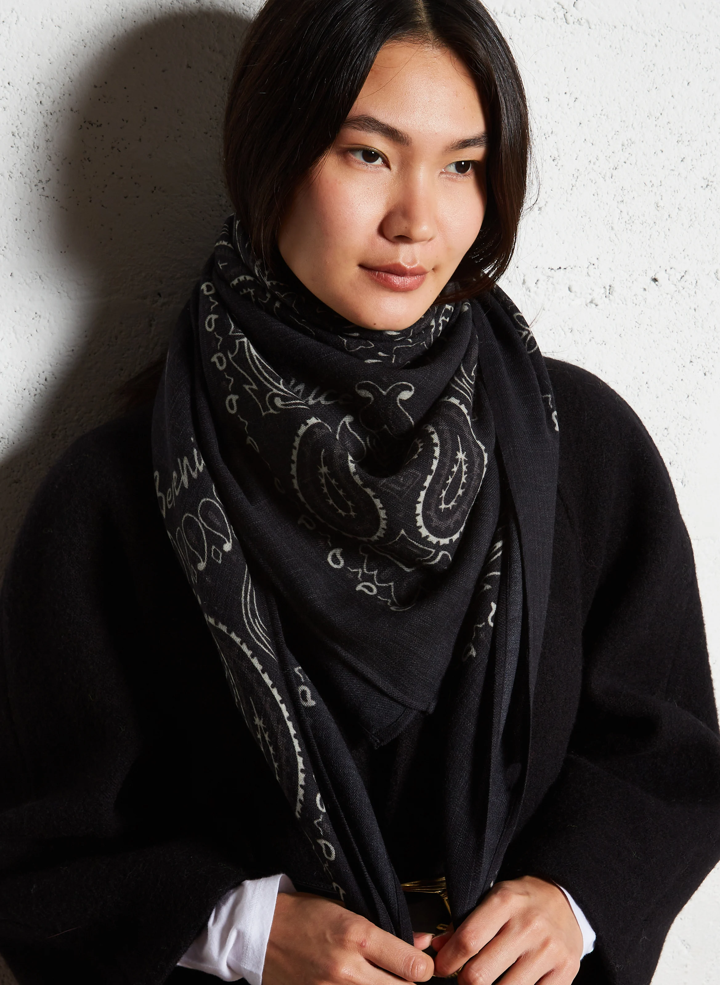 BANDANA - Foulard en laine imprimé | Noir