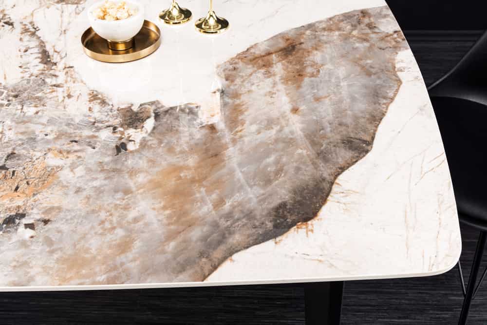 Esstisch MILANO 160cm weiß Pandora Keramik schwarzes Metallgestell