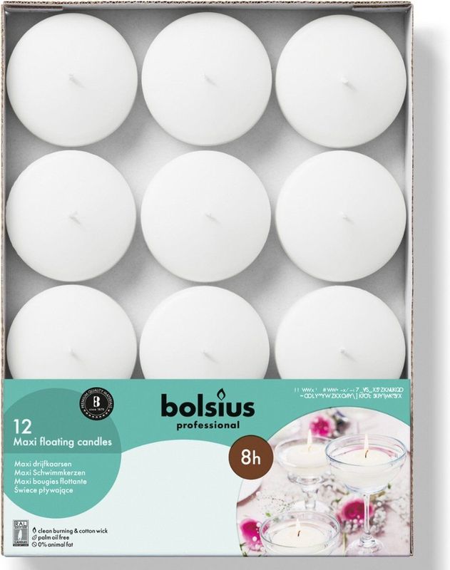 Bolsius - Maxi Drijfkaarsen - Wit - 12 stuks