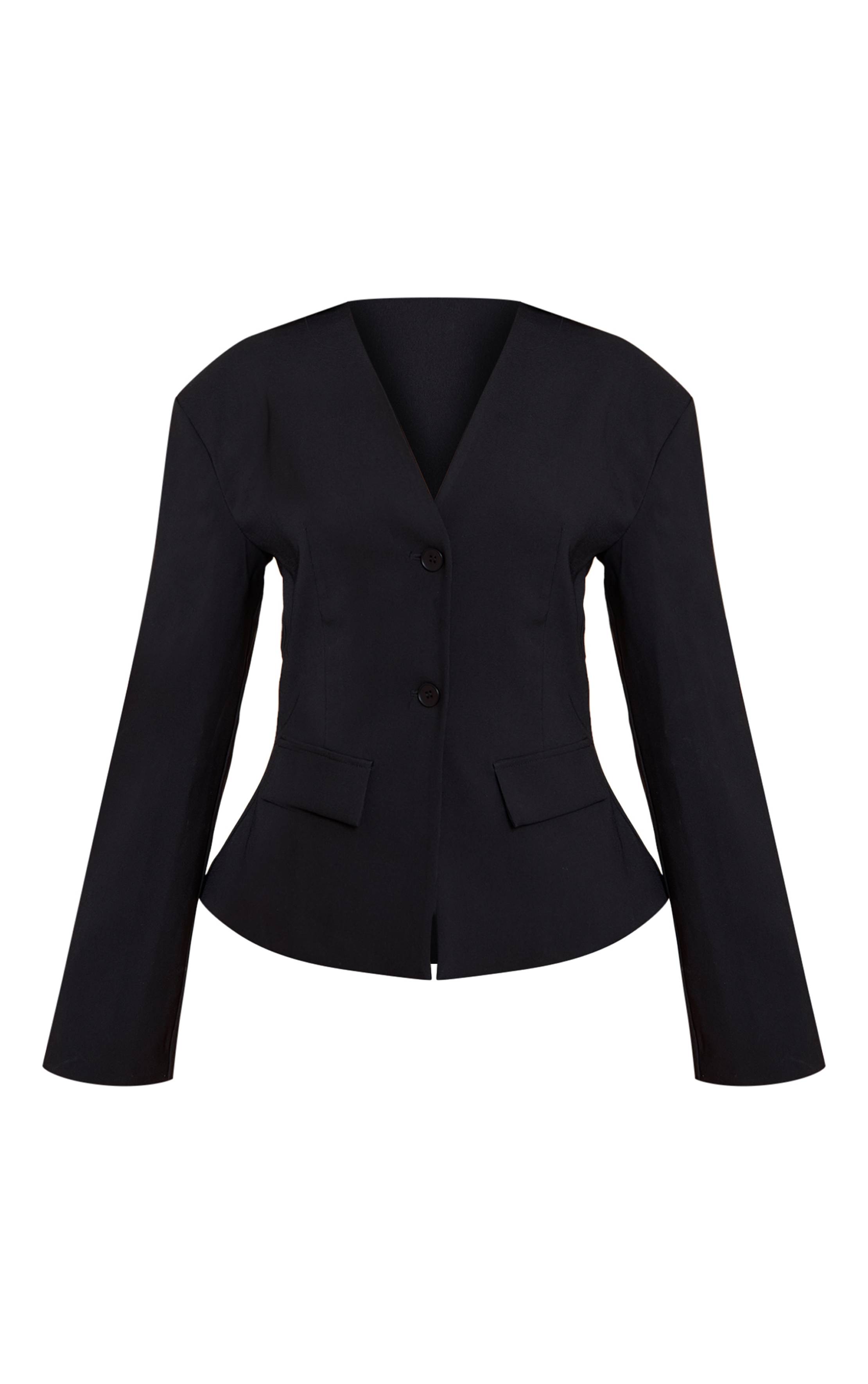 Noir Blazer Petite Taille Cintrée Épaules Tombantes