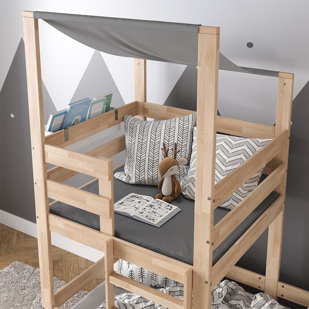 VitaliSpa Spielturmbett Kinderbett Spielbett Tom Natur modern 204x218 cm Massivholz Kinderzimmer Lattenrost Bettleiter Bett Schublade Abenteuerbett Kletterbett