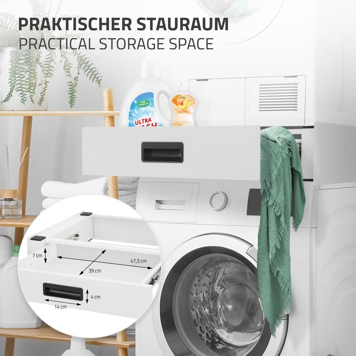 ML-Design stapelkit voor wasmachine en droger met uittreklade, staal, 60x55cm, wit, antislip, universele stapelkit, stapelframe, drogerstapel