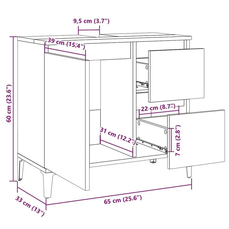 vidaXL - Wit Wastafelonderkast - 1 deur 2 lades - Hout en metaal - 65x33x60 cm