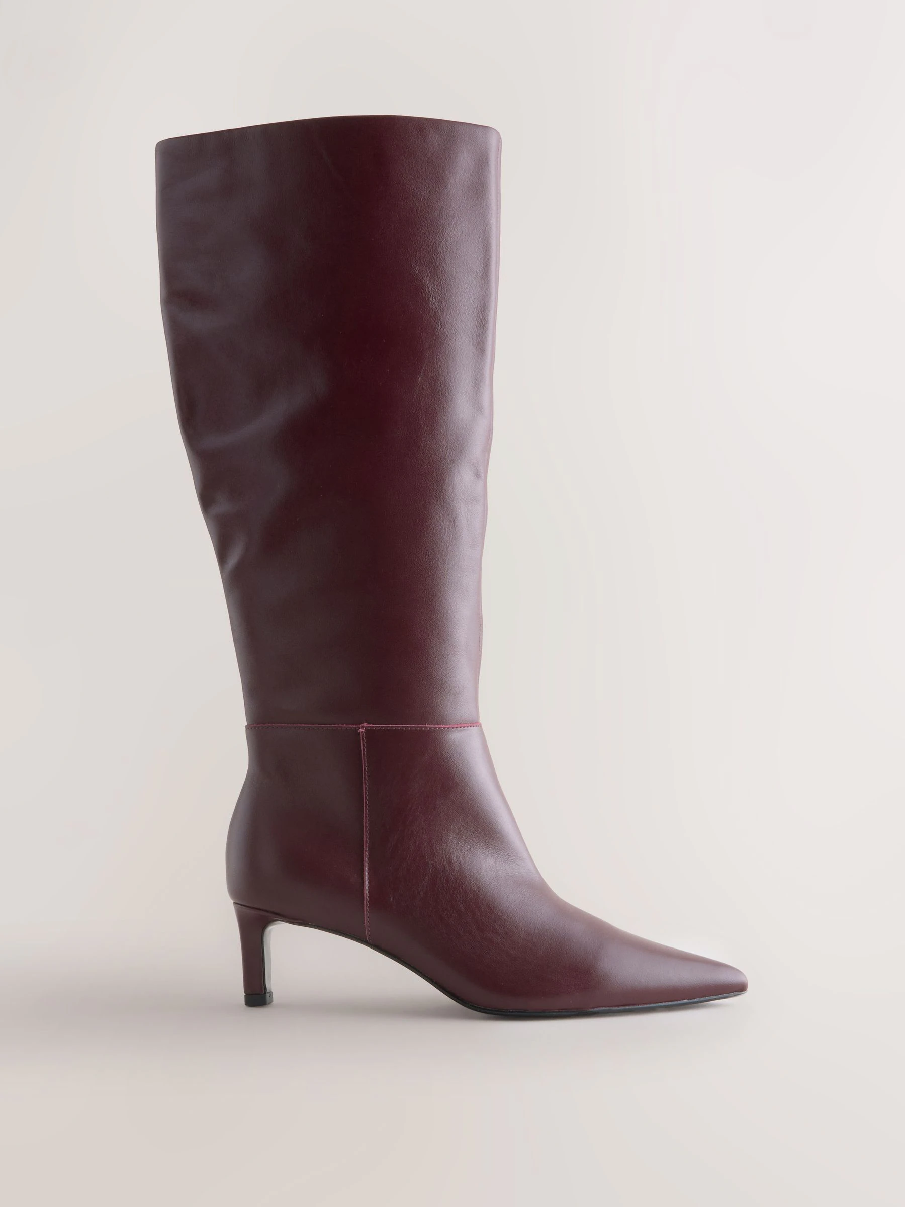 Bordeauxrood leer - Kniehoge Skinny Boots met Hak
