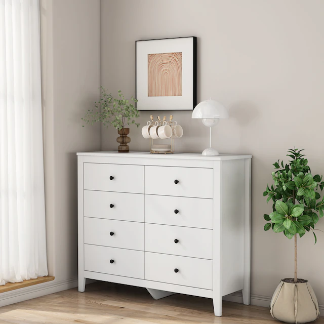 GOODproduct Schubkastenkommode »Borkum Sideboard mit 8 Schubladen Bestseller Landhaus weiss« schwarze Griffe aus Metall,