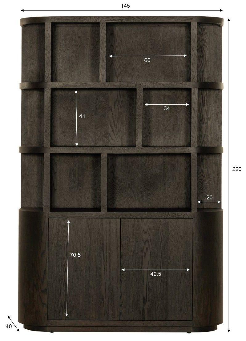 Boekenkast Novero B145 x D40 x H220 cm