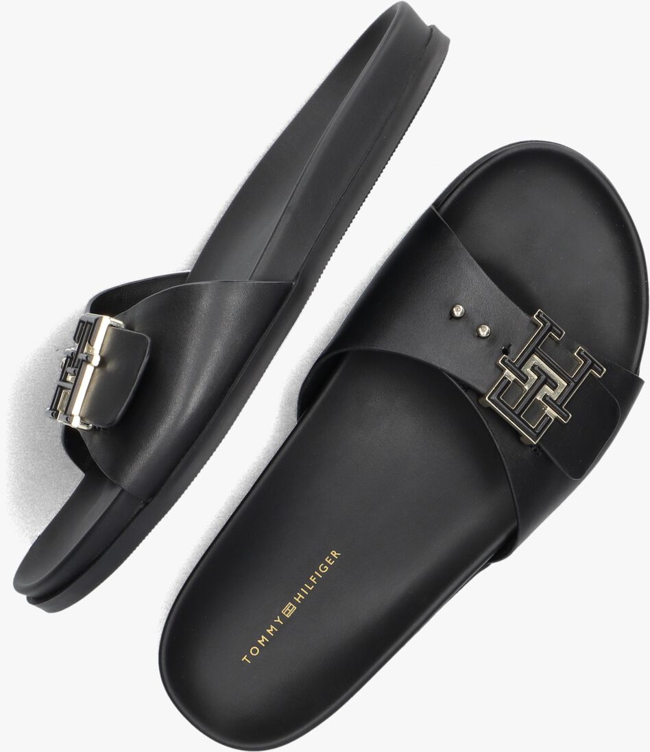 TOMMY HILFIGER zwarte tommy hilfiger slippers th hardware flat slip