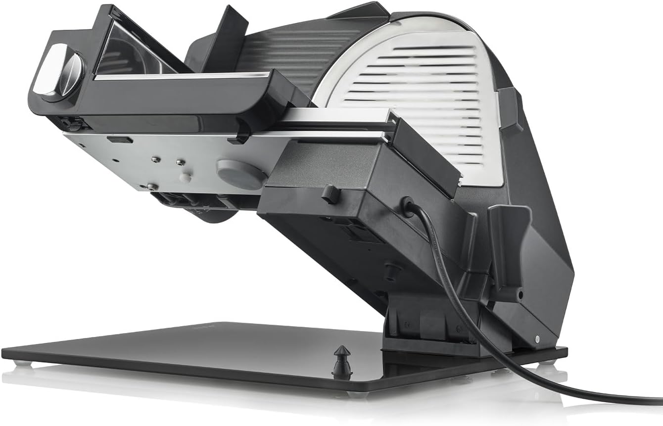 GRAEF. Master M95 - Elektrischer Allesschneider, Made in Germany, Kippbar 30°, Vollstahlmesser 170 mm für feinste Schnitte, Schnittstärke 0-20 mm, 170 W, Vollmetall, Messerschärfer, Eisenglimmergrau