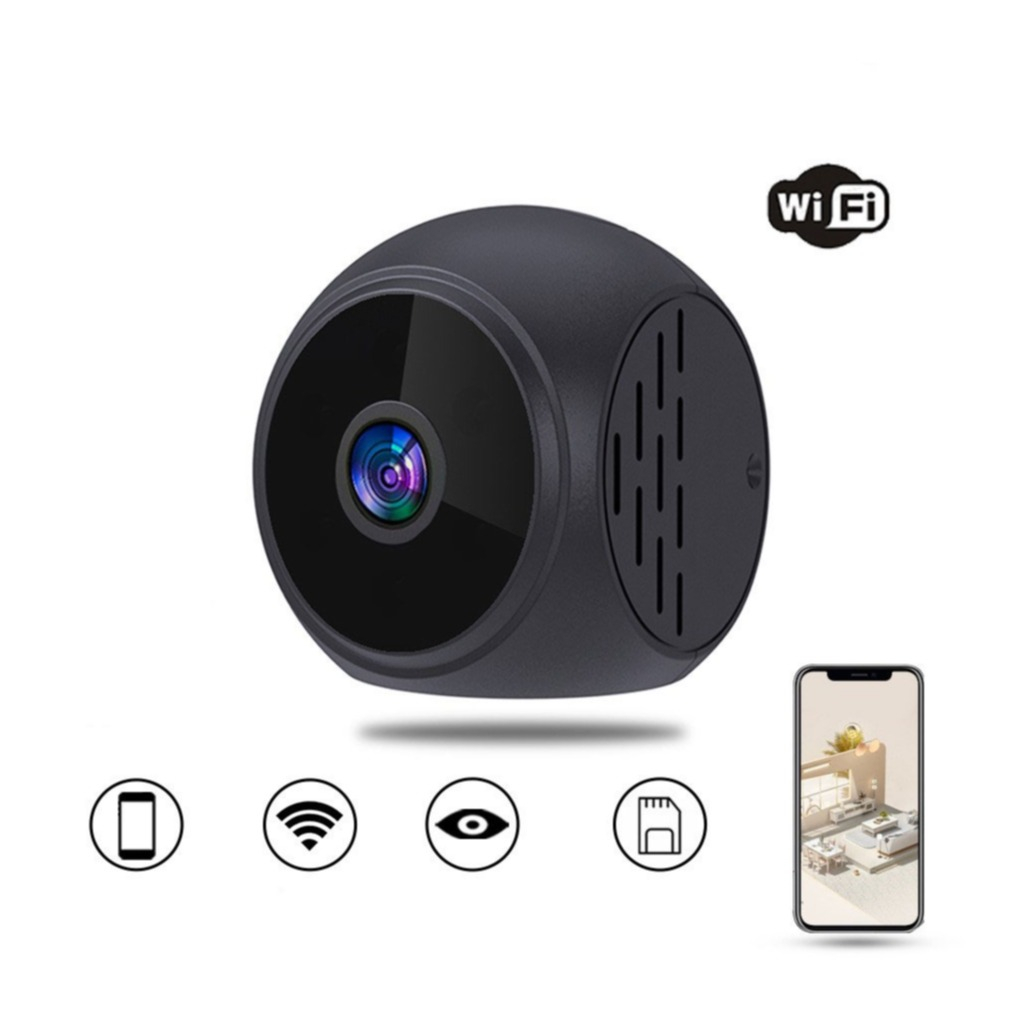 Mini WiFi IP Kamera HD 720p Infrarot LED's Nachtsichtfunktion mit Akku (800mAh) und Micro SD Kartenslot   Halterung (iOS/Android) - Schwarz