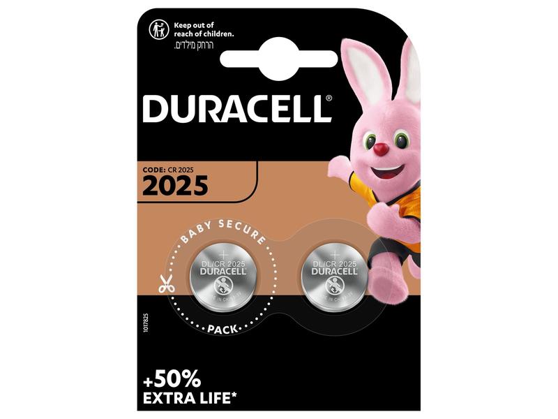 Duracell Knopfzelle Lithium CR2025 , 2 Stück Typ Knopfzelle, 2 Stück