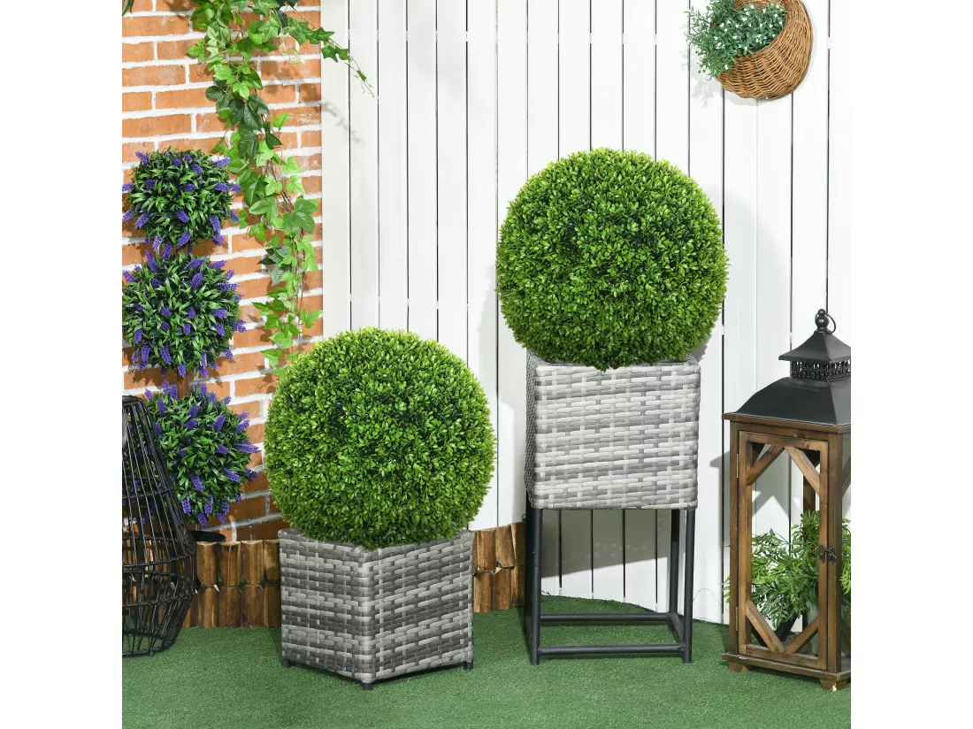 Lot de 2 buis artificiels topiaires artificielles en forme de boule Ø 40 cm PE vert
