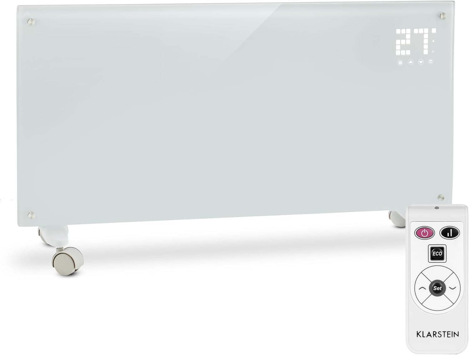 Klarstein Elektroheizung, Konvektor-Heizung mit Bodenrollen, Mobile Elektroheizung Energiesparend, Schlanke, Leise Heizung Elektrisch, Standgerät Heizkörper Elektrisch mit Thermostat, 2000 W