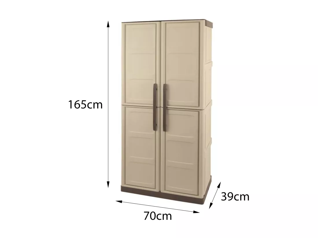 Armoire d'extérieur Avelgem, Armoire de balcon polyvalente, armoire à balais 2 portes, 100% Made in Italy, 70x47h178 cm, Beige et Marron, Finition damier