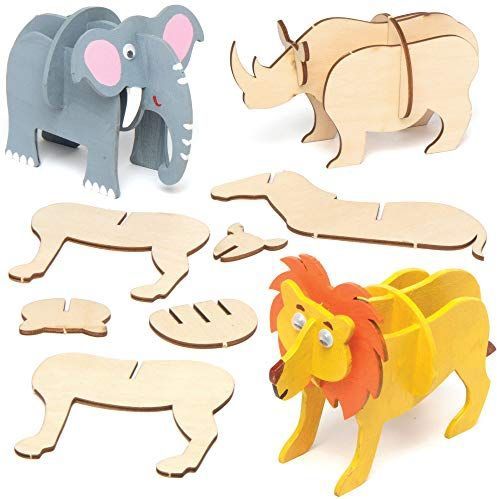 Baker Ross - AT945 - Jungle Dieren van Hout - 5 Stuks - Knutselspullen voor Kinderen