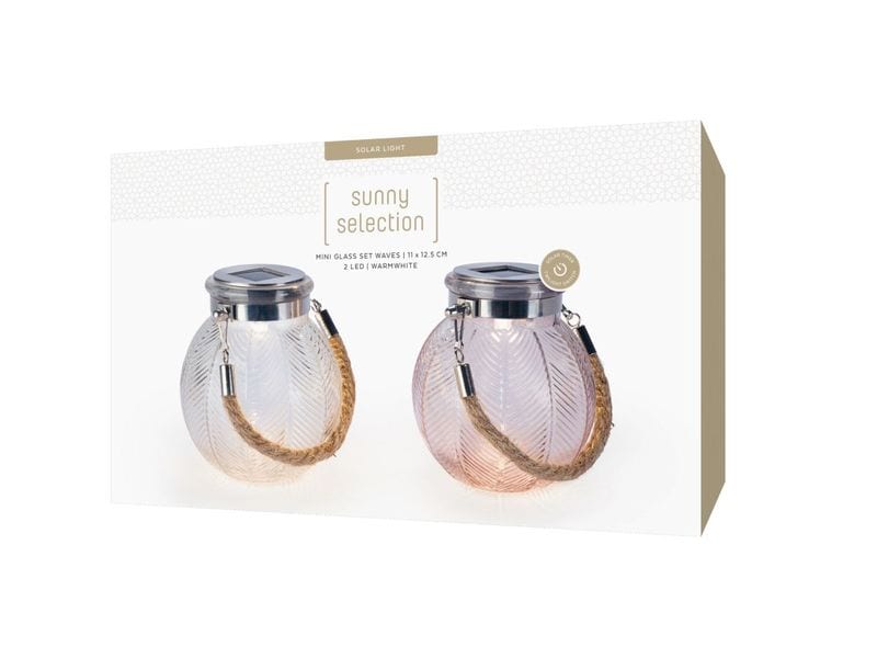 STT Solar Mini Glass Set Waves Beige/Mauve Dekolicht zum Aufstellen oder Aufhängen