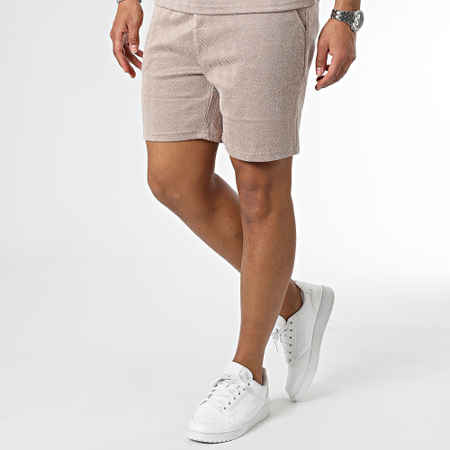 Ensemble Polo Manches Courtes Et Short Jogging Beige Chiné
