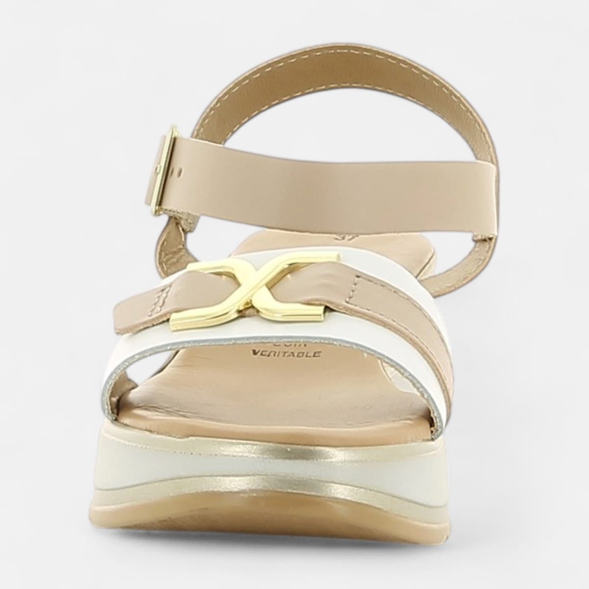 Nu-pieds à talon compensé Femme en cuir beige
