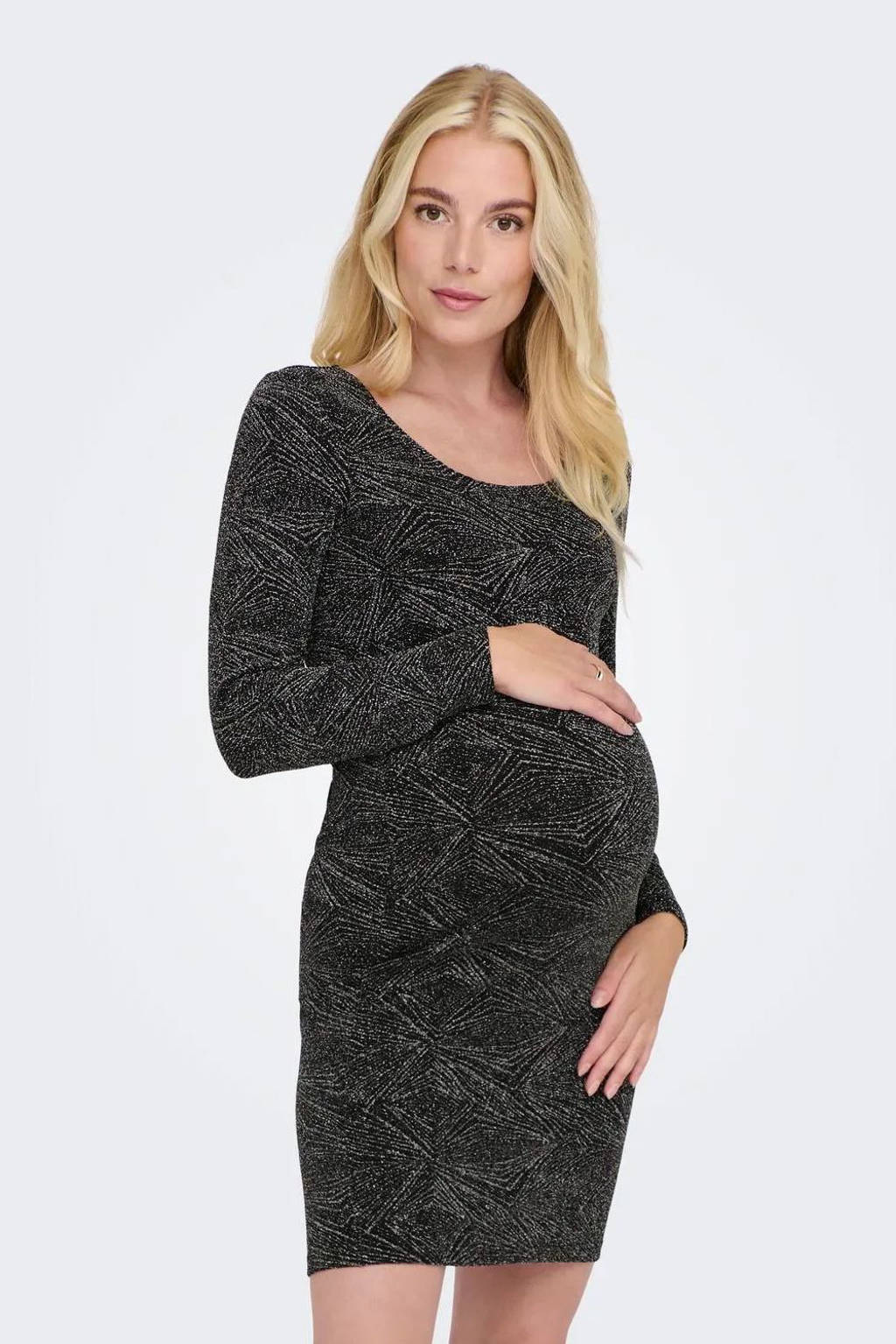 ONLY MATERNITY korte zwangerschaps jurk glitter zilver
