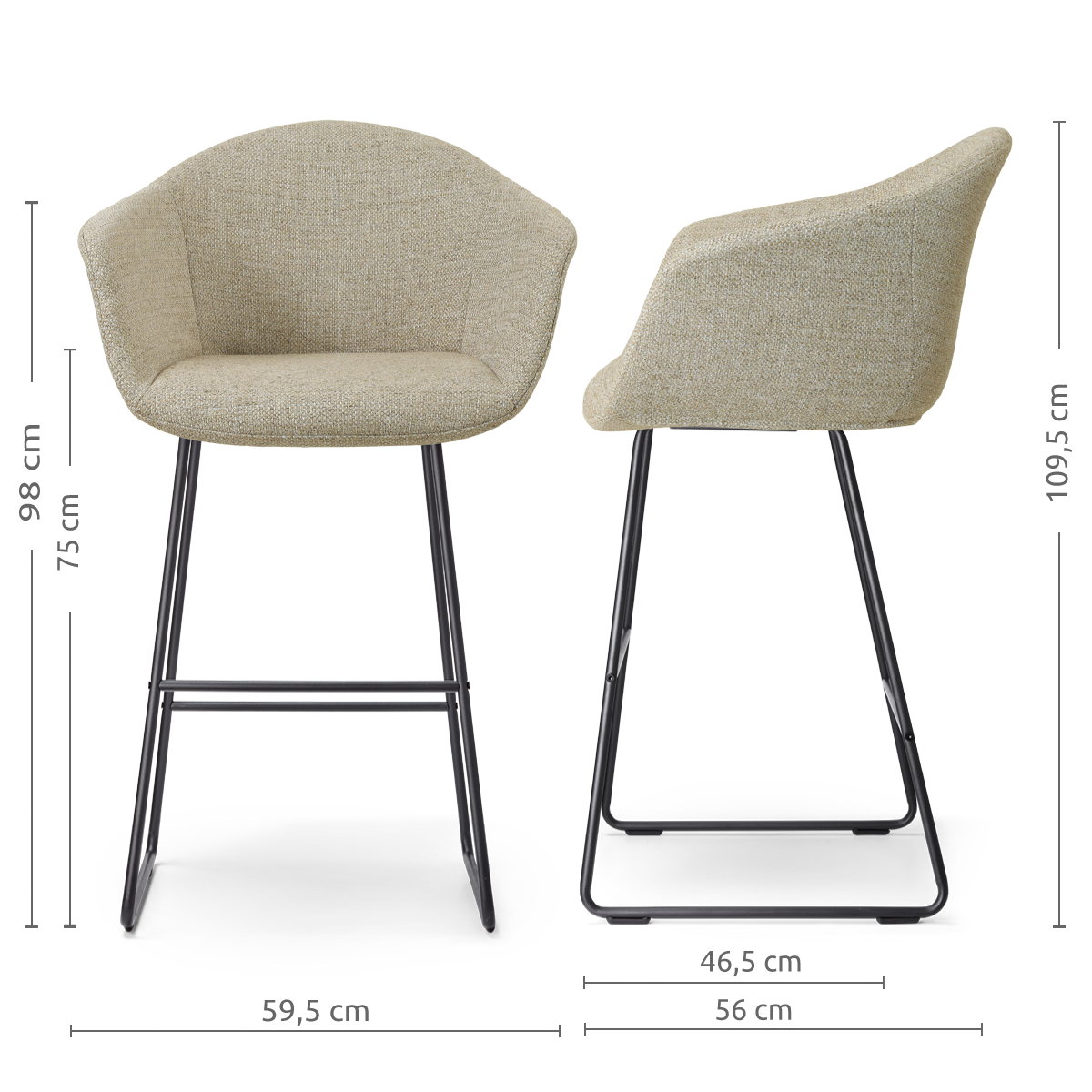 Barkruk Nino-Otis H75 cm zwart onderstel taupe melange