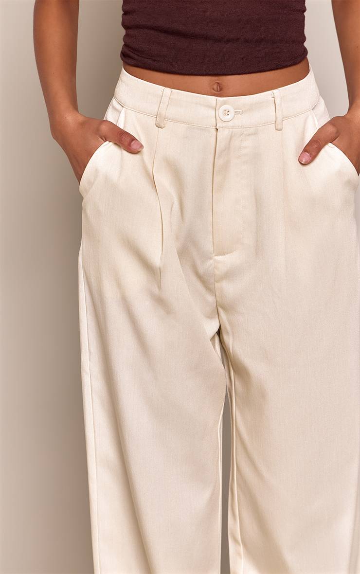 Crème Pantalon Droit Tissé Oversize À Revers