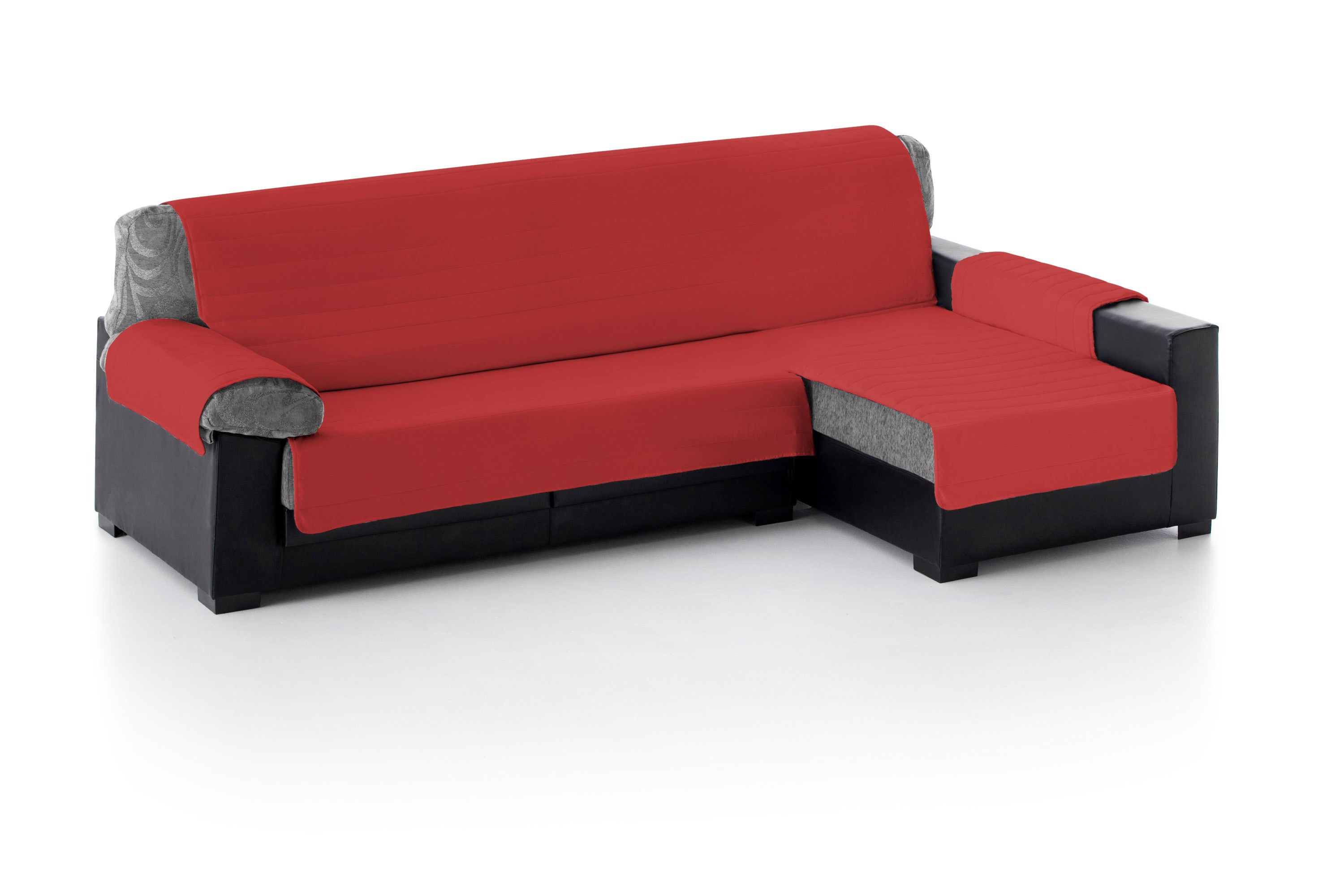 Capa acolchoada para sofá com chaise longue à direita, cor bordô