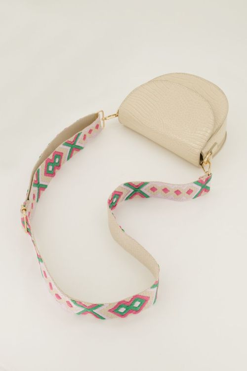 Beige bag strap met roze en groen