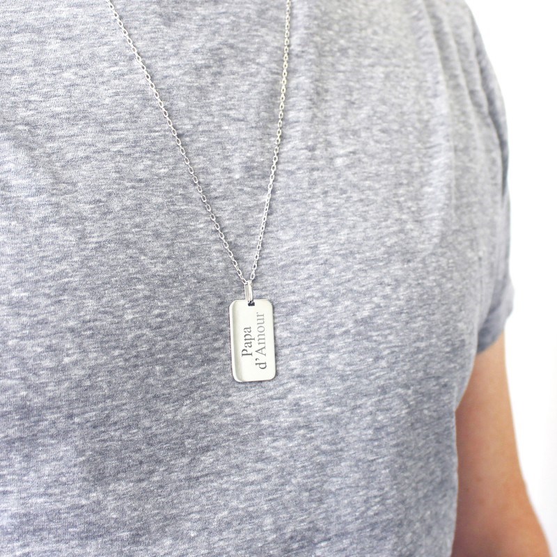 Collier argent 925 homme - gravure PAPA D'AMOUR
