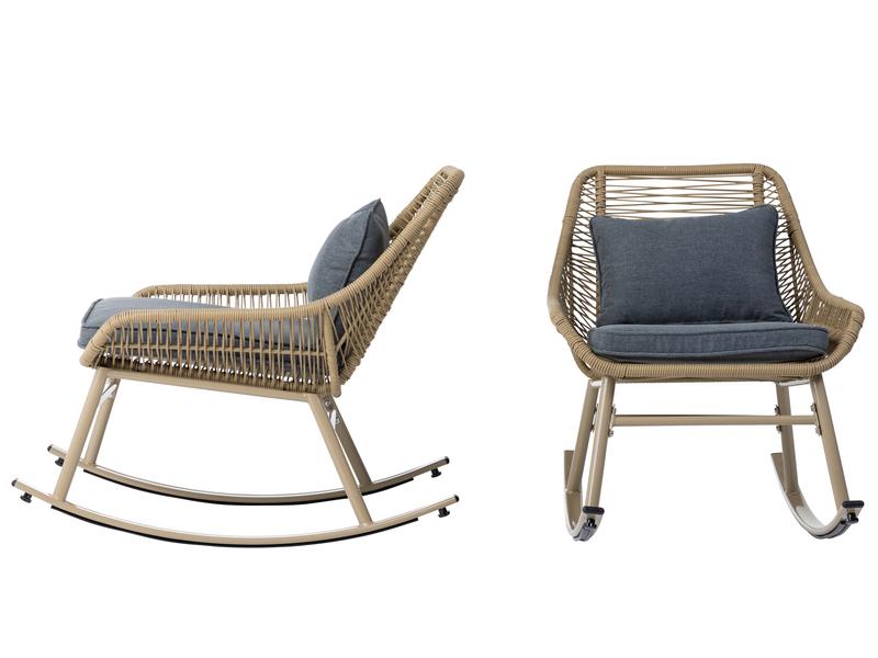 COCON Loungeset Minusio, Beige/Grau, 2 Sitzplätze Zwei Schaukelstühle und ein Tisch für Garten, Terrasse oder Balkon