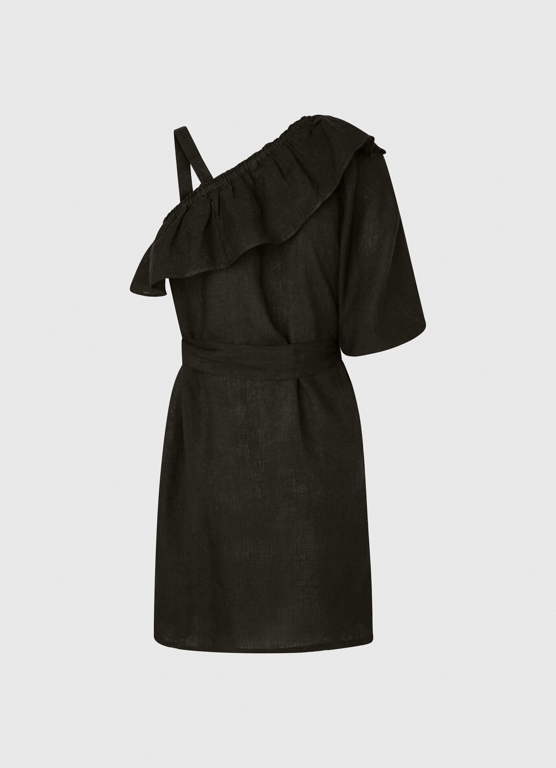 VESTIDO DE LINHO ASSIMÉTRICO - preto
