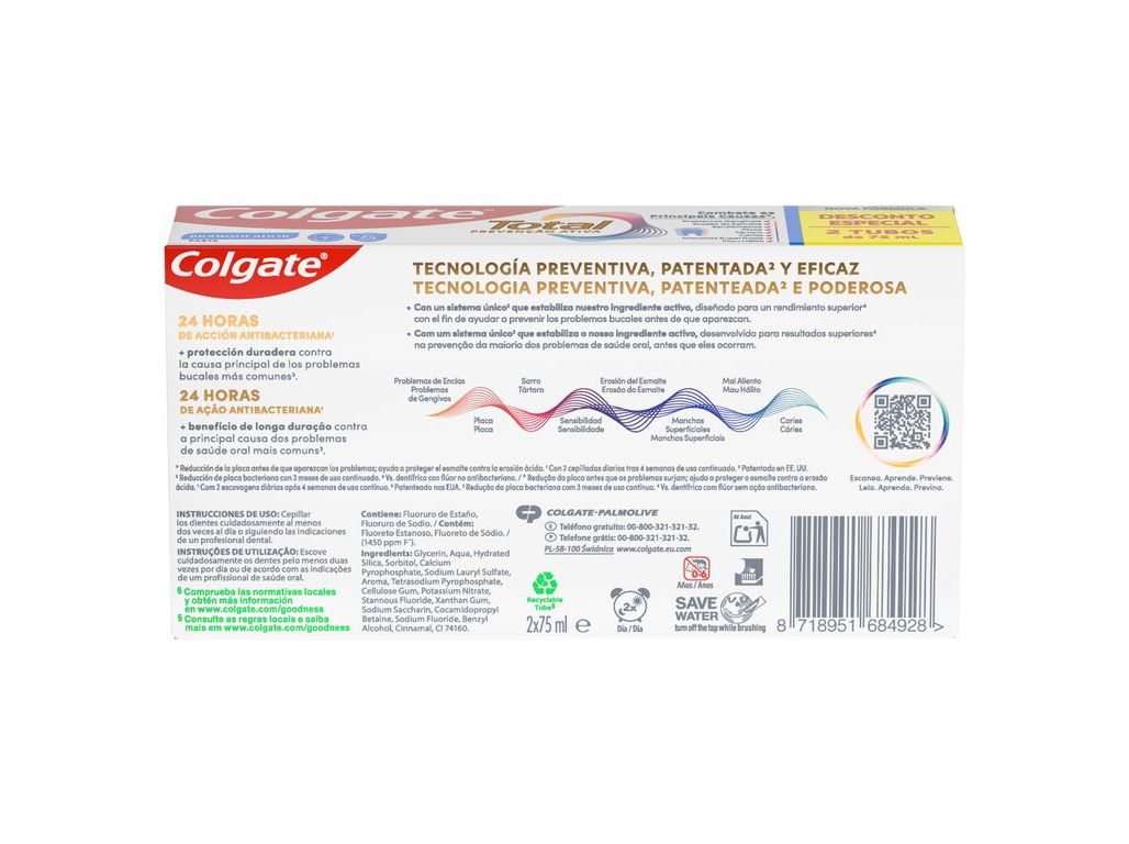 PASTA DE DENTES PROTEÇÃO TOTAL BRANQUEADORA COLGATE 2X75ML